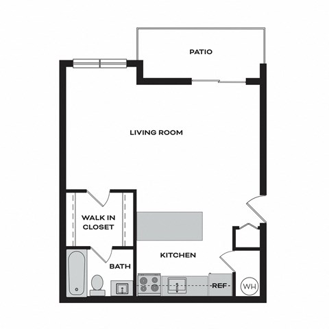 Floor plan for studio, 1 bath, 575 sqft